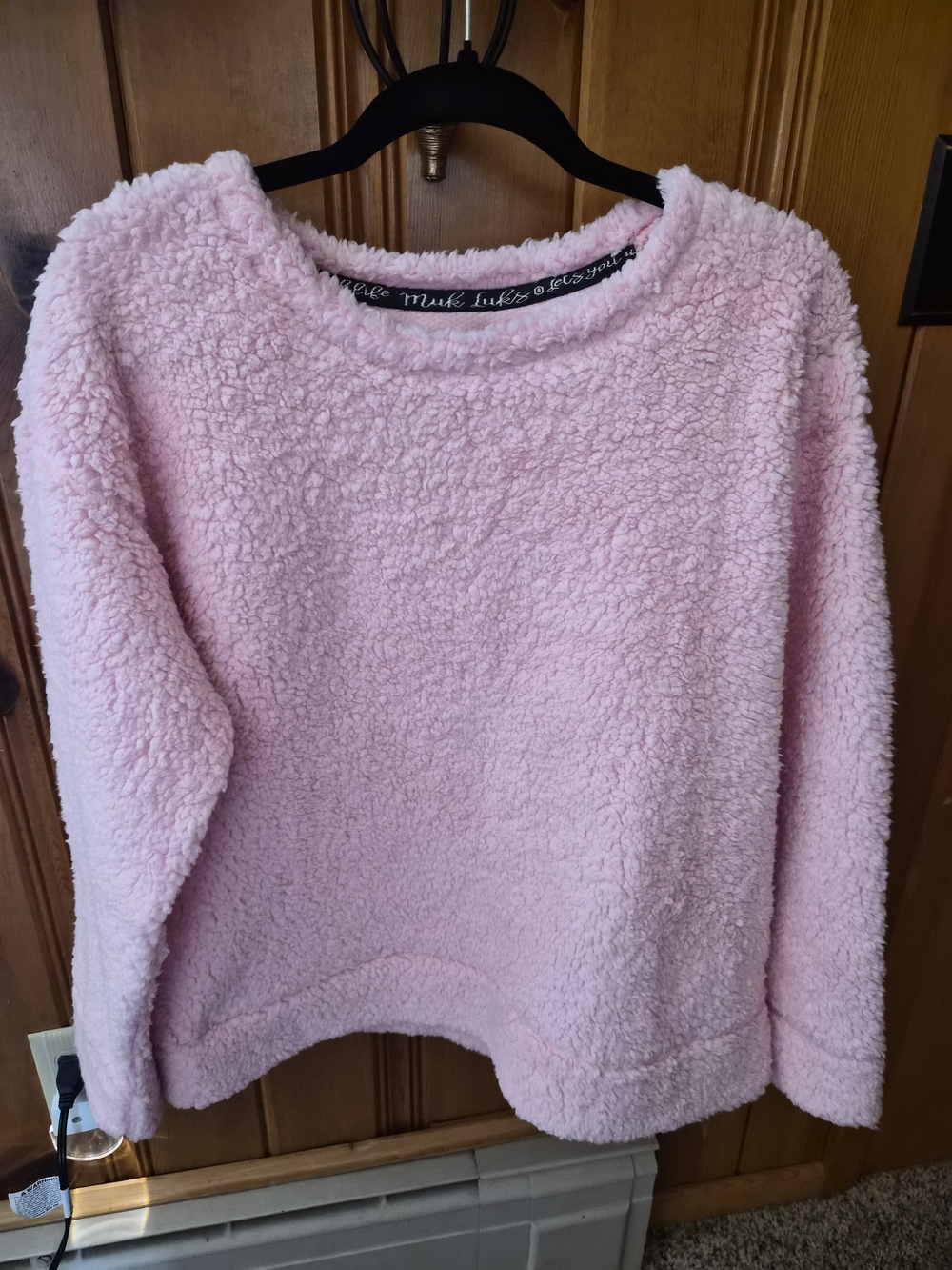 Muk Luks Soft Pink Plush Crewneck Sweater